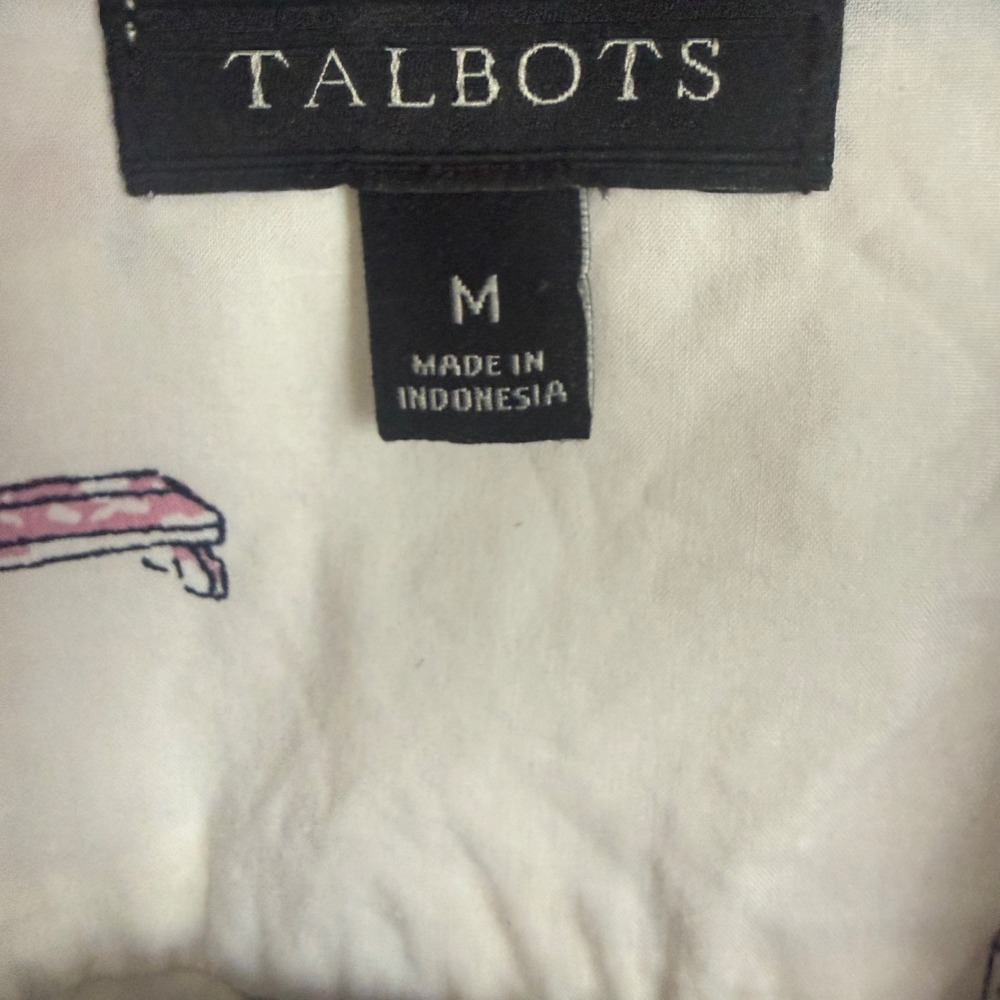 Talbots Womens London Landmark Novelty Print Button Down Shirt White Size M Long - Picture 2 of 11